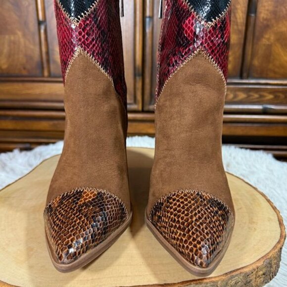 Jessica Simpson Henlee Dark Tan Glossy Desert Snake Combo Textured Wedge Boot - Picture 9 of 16